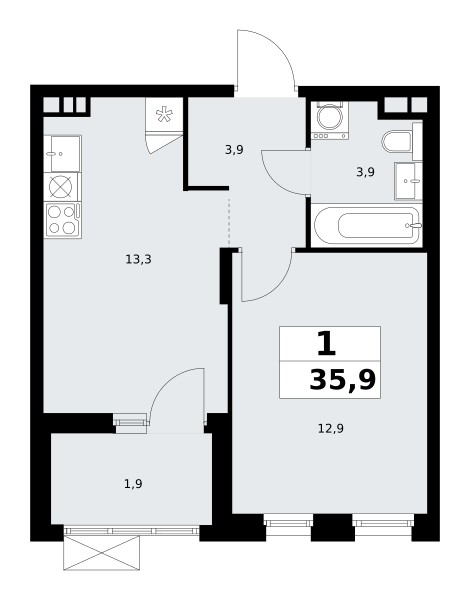 Apartamento 1 habitación 36 m² poselenie Sosenskoe, Rusia