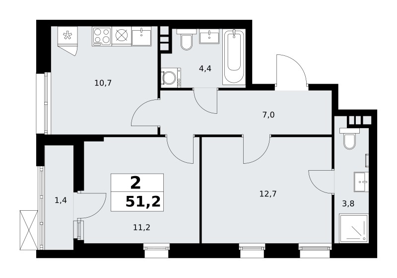 Mieszkanie 2 pokoi 51 m² poselenie Sosenskoe, Rosja