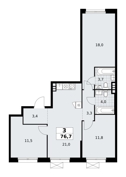 3 room apartment 77 m² poselenie Sosenskoe, Russia