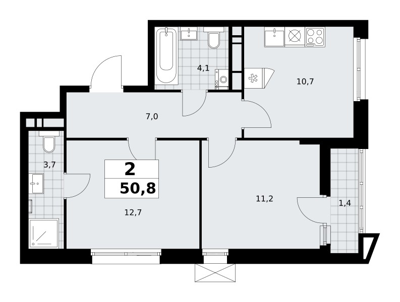 2 room apartment 51 m² poselenie Sosenskoe, Russia