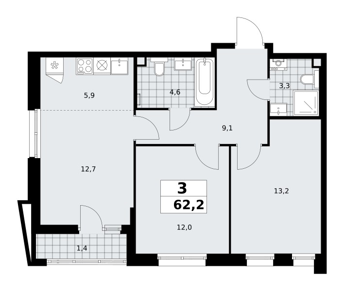 Apartamento 3 habitaciones 62 m² poselenie Sosenskoe, Rusia