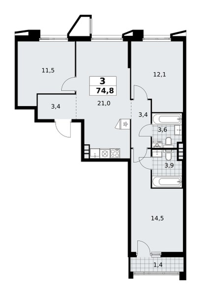 Mieszkanie 3 pokoi 75 m² poselenie Sosenskoe, Rosja