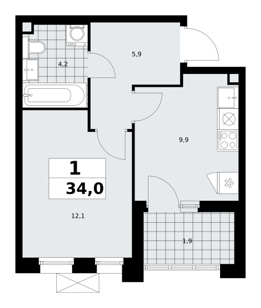 1 room apartment 34 m² poselenie Sosenskoe, Russia