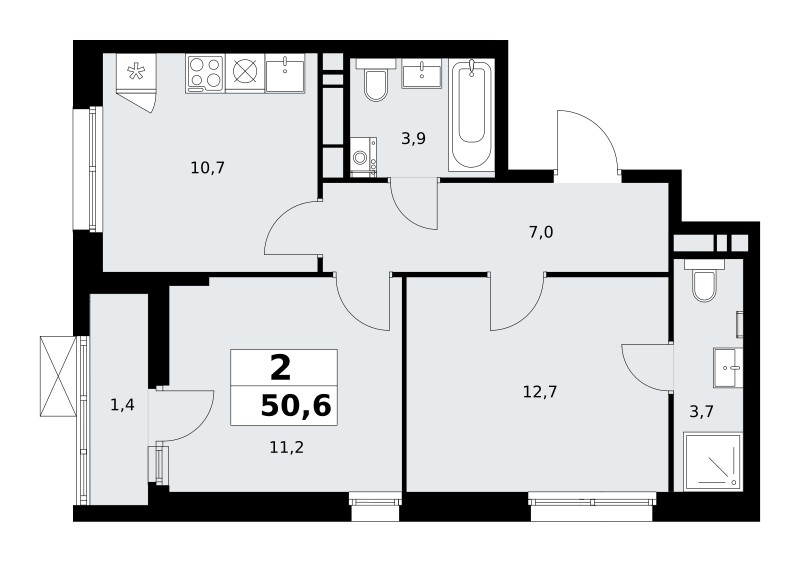 Apartamento 2 habitaciones 51 m² poselenie Sosenskoe, Rusia