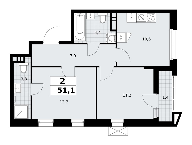 Mieszkanie 2 pokoi 51 m² poselenie Sosenskoe, Rosja