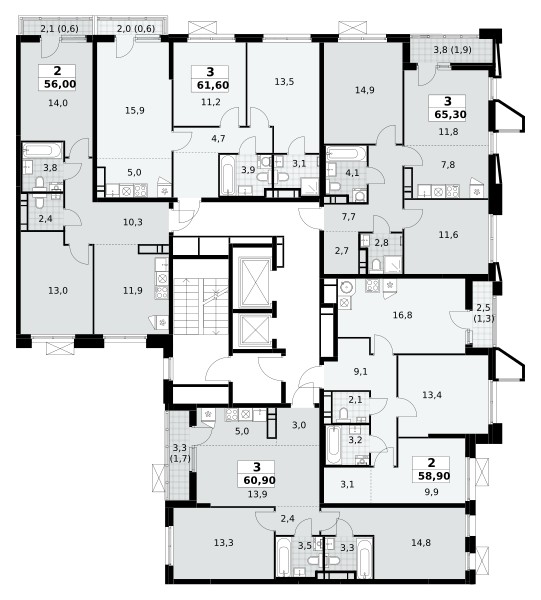 2 room apartment 56 m² poselenie Sosenskoe, Russia