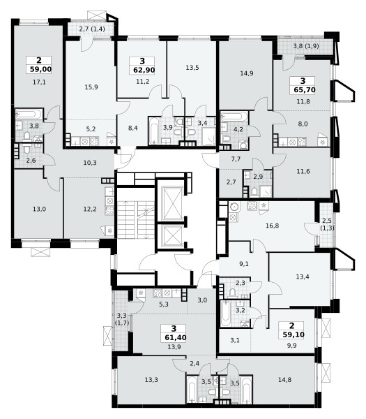 Wohnung 3 zimmer 61 m² poselenie Sosenskoe, Russland