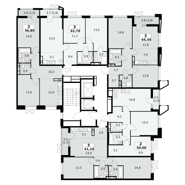 2 room apartment 59 m² poselenie Sosenskoe, Russia