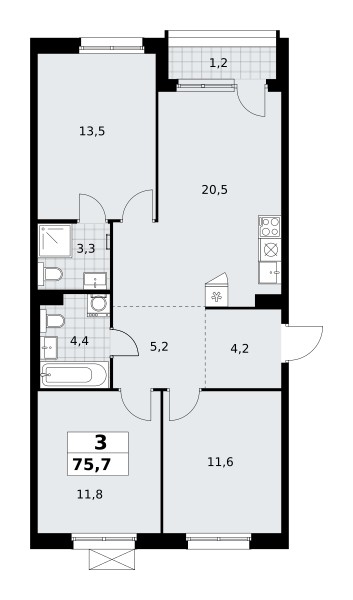 Apartamento 3 habitaciones 76 m² Kommunarka, Rusia
