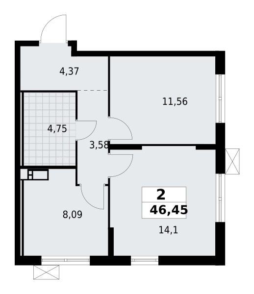 Apartamento 2 habitaciones 46 m² Lagolovskoe selskoe poselenie, Rusia