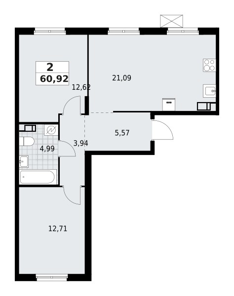 Квартира 2 комнаты 61 м² Lagolovskoe selskoe poselenie, Россия