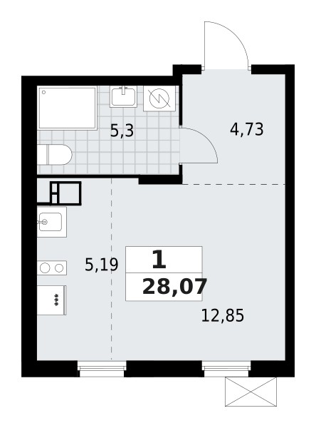 1 room apartment 28 m² Lagolovskoe selskoe poselenie, Russia