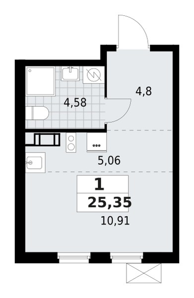 Apartamento 1 habitación 25 m² Lagolovskoe selskoe poselenie, Rusia