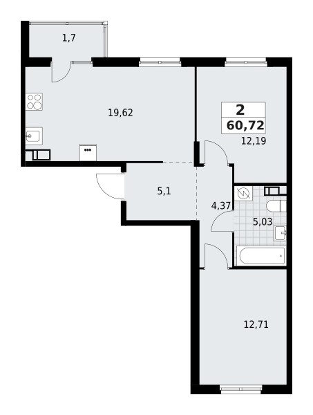 2 room apartment 61 m² Lagolovskoe selskoe poselenie, Russia
