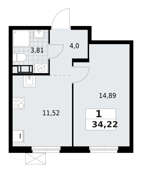 1 room apartment 34 m² Lagolovskoe selskoe poselenie, Russia